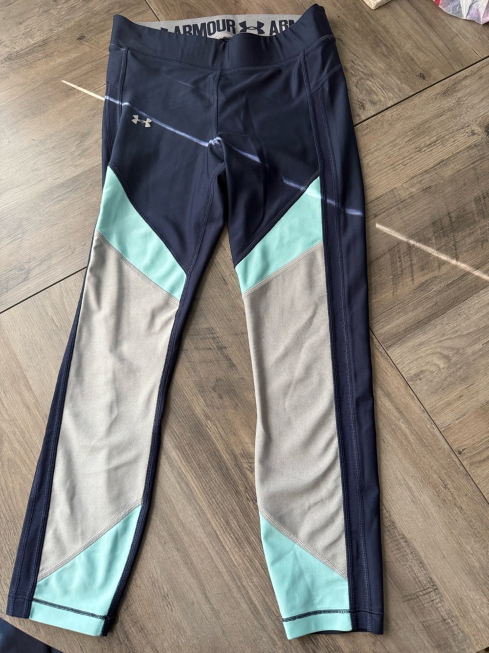 Under Armour Navy, Mint & Gray Colorblock Girls' Athletic Leggings